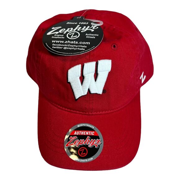 UW Wisconsin Badgers Zephyr Embroidered Cotton Adjustable Strap Red Hat Cap NCAA - Picture 1 of 12